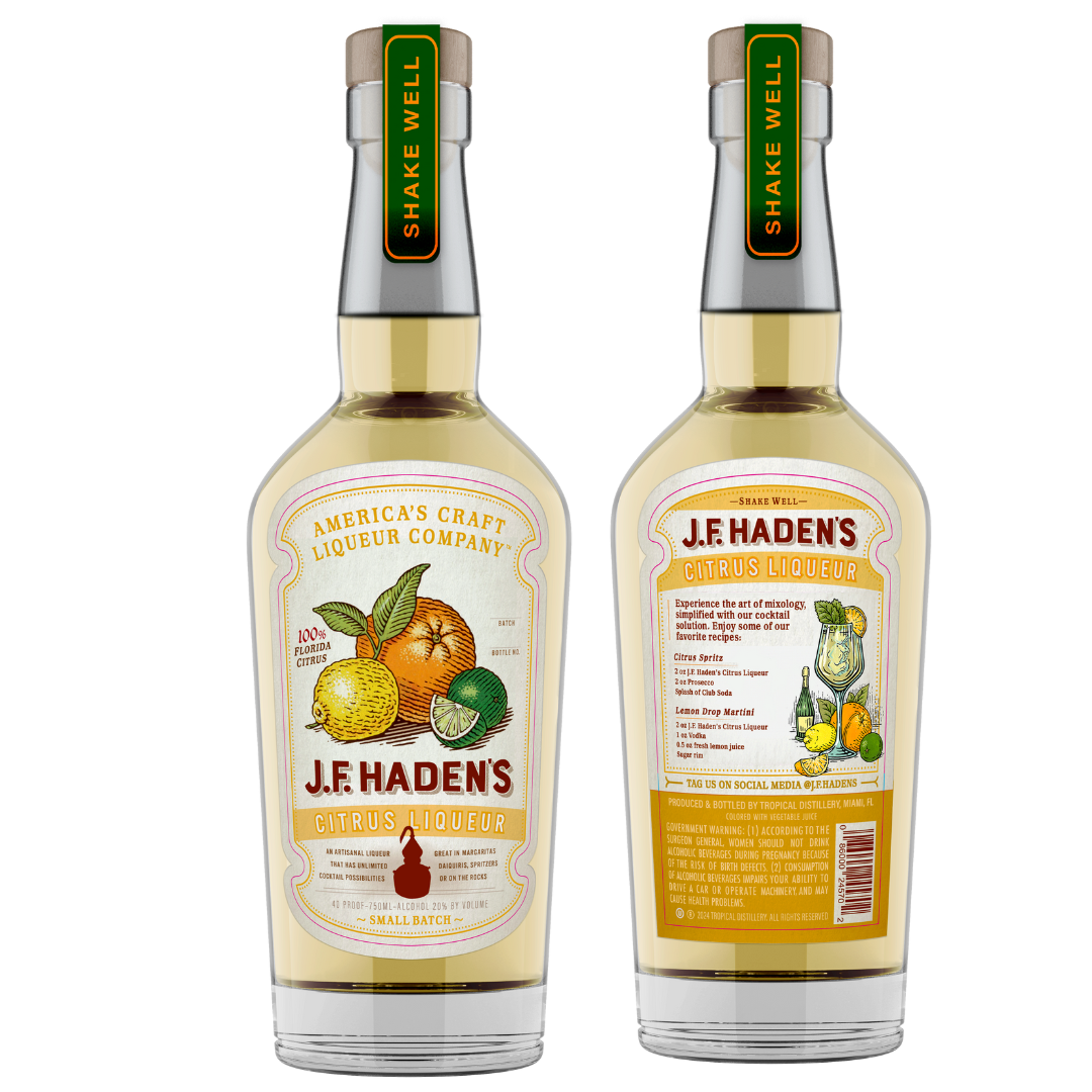 A VIBRANT CELEBRATION OF CITRUS
Bright, zesty, and beautifully balanced—J.F. Haden’s Citrus Liqueur is a bold tribute to Florida’s sun-soaked orchards. Crafted with Citrus