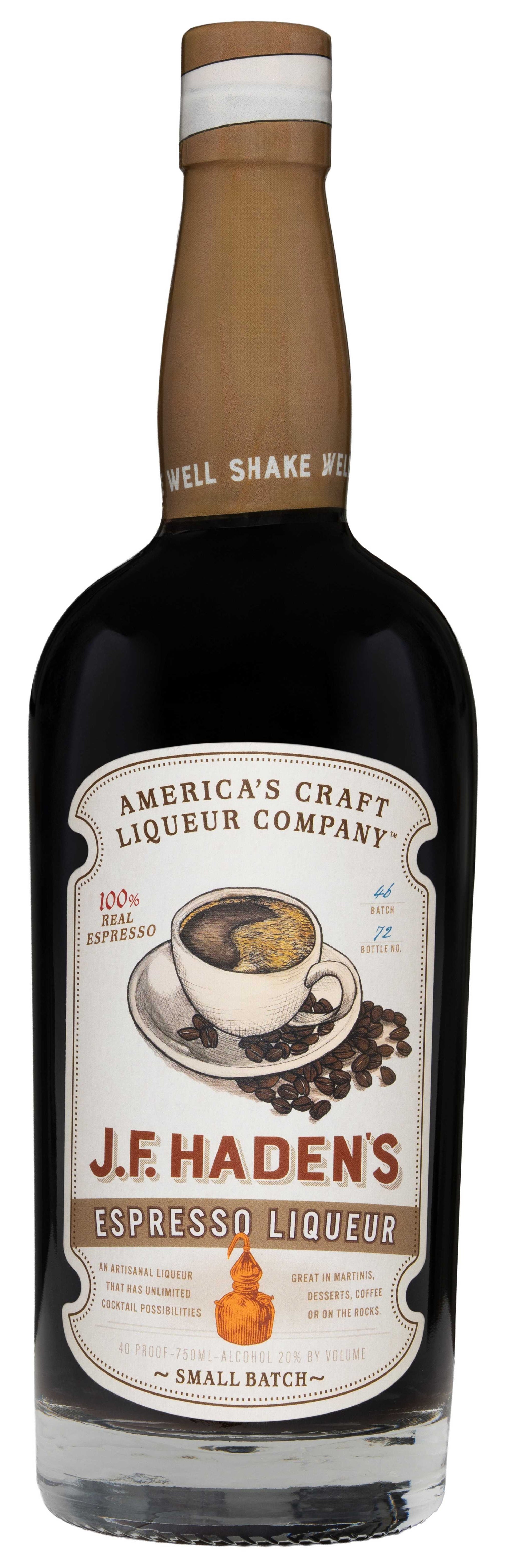 J.F. Haden's Espresso Liqueur bottle showcasing bold Miami-inspired coffee liqueur with chocolate and caramel notes