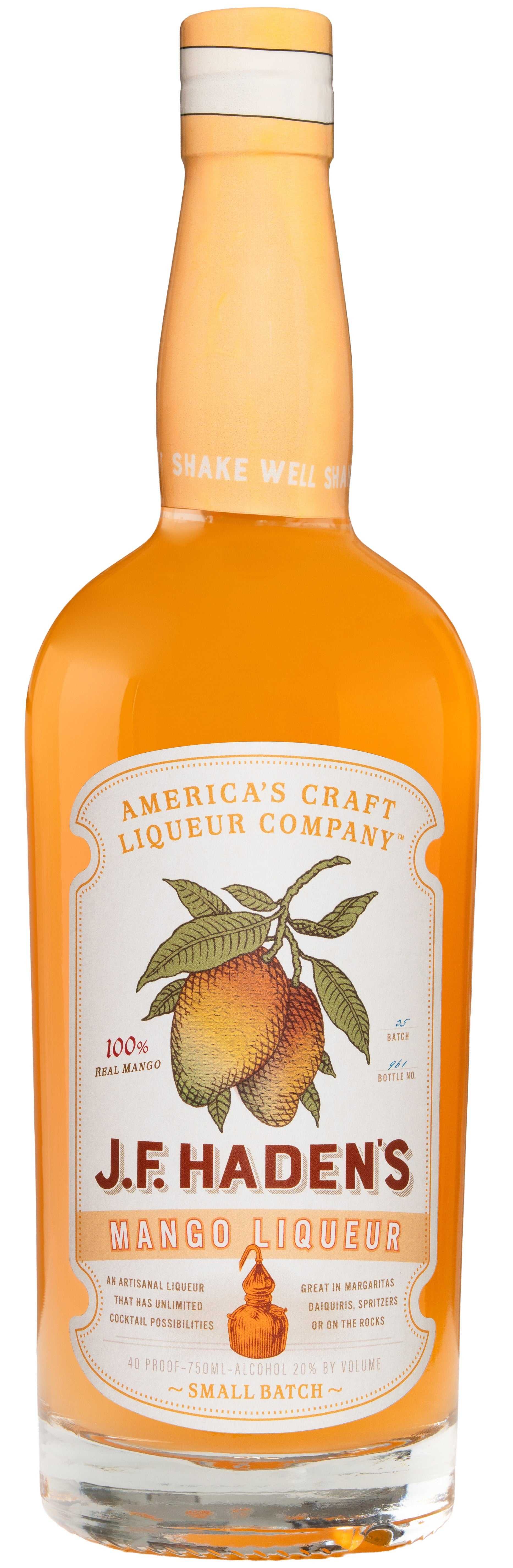 750ml bottle of J.F. Haden's Mango Liqueur with real mango purée and Florida cane sugar